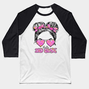 Kids Hello Second Grade Messy Bun Girls 2nd Grade Back To School Baseball T-Shirt